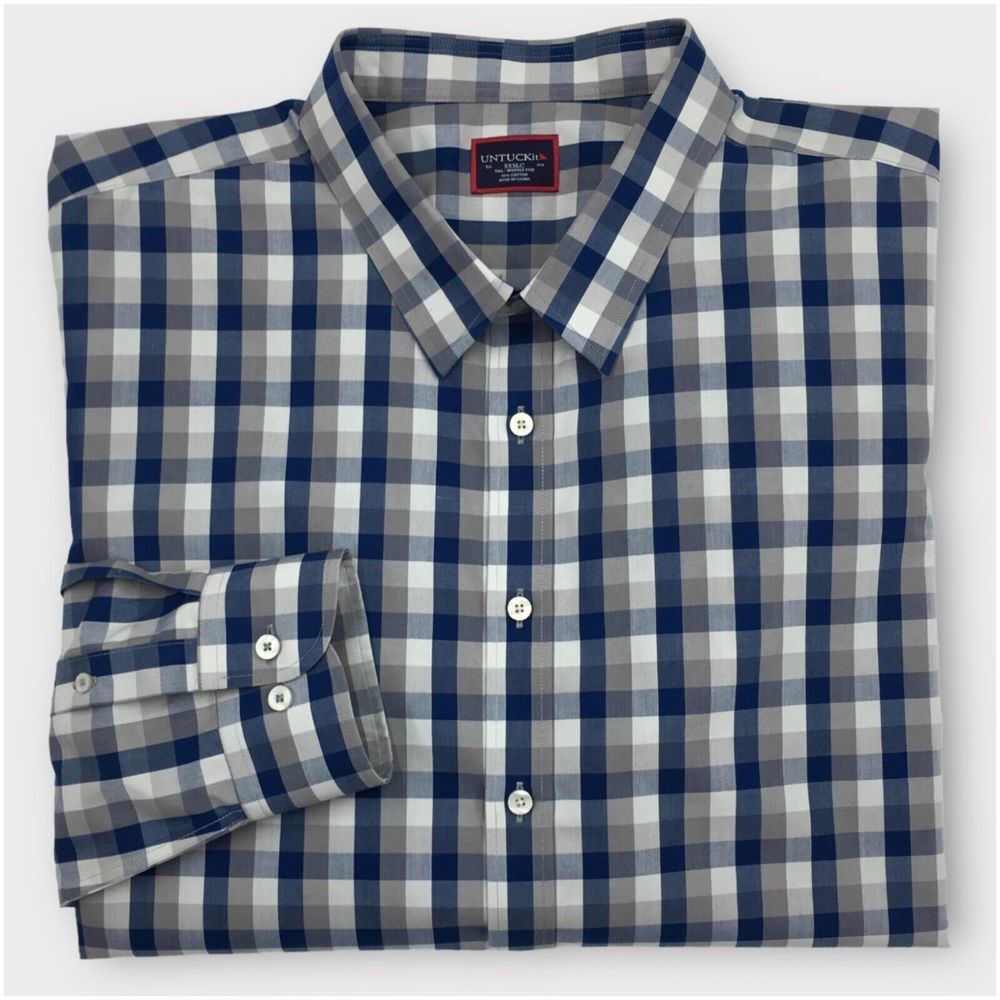 Untuckit Button Front Shirt Long Sleeve‎ Mens Size 3XL Cotton Casual Check